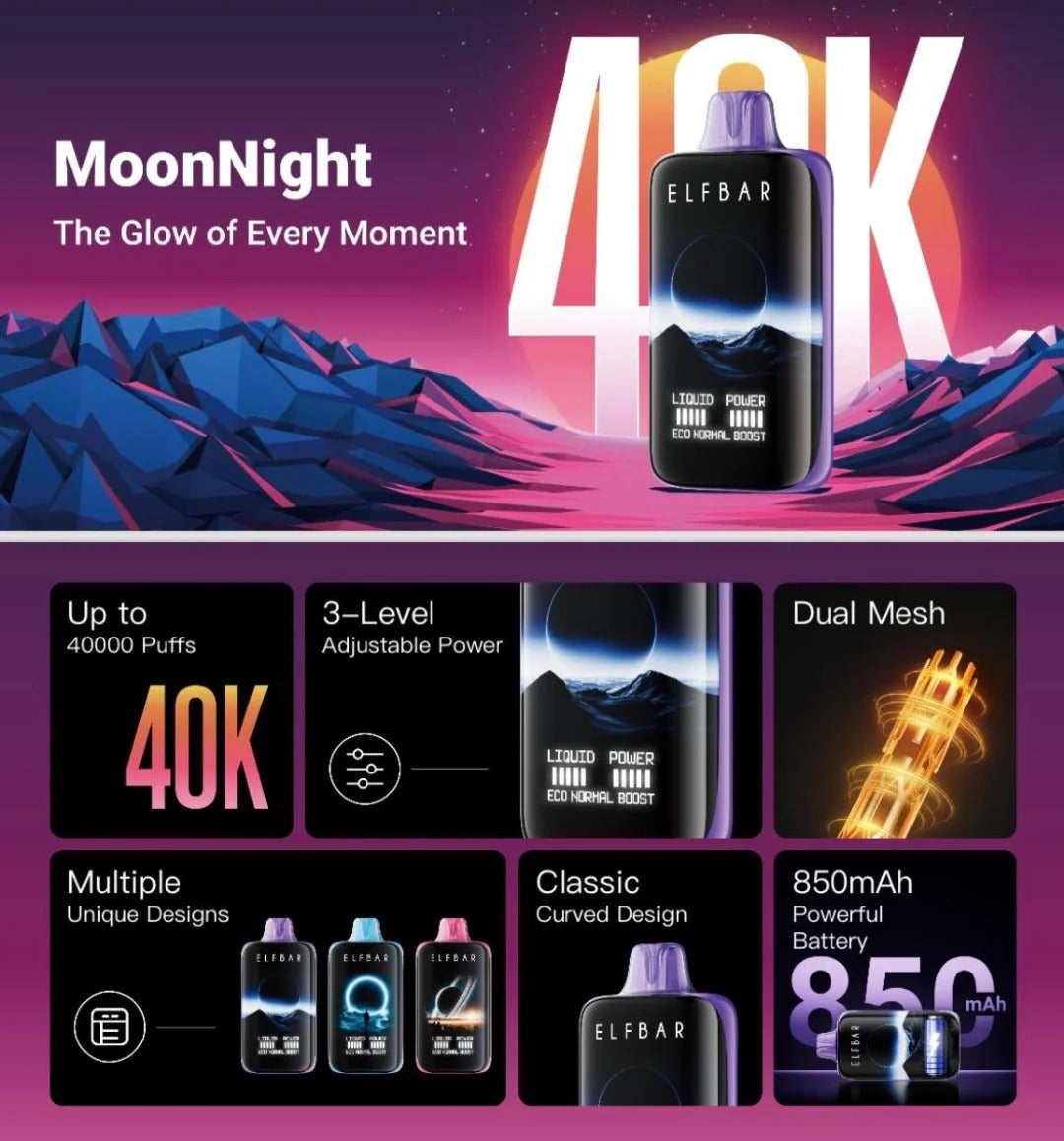 Buy Elfbar Moonlight 40,000 40K Puffs Disposable Vape Online | Express 45 minutes Delivery in Mumbai
