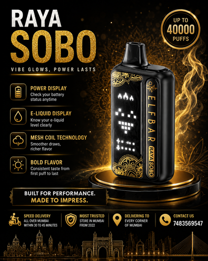 Elfbar Raya Sobo 40000 Puffs | Interactive Glow | 1100mAh 5 Day Battery | Buy Vape Online Mumbai