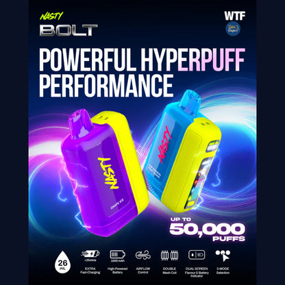 Buy Nasty Bolt 50,000 50K Puffs | Rechargeable Disposable | Express Delivery in India